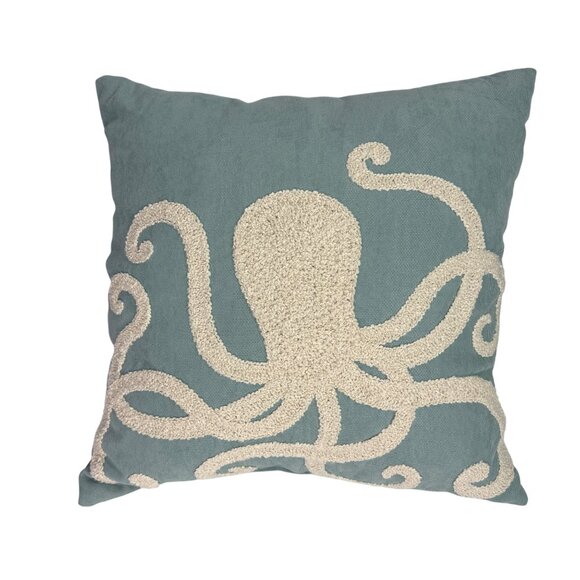Pier 1 Throw Pillow Seafoam Green Octopus Textured CottageCore Beach Nautical - Picture 2 of 4